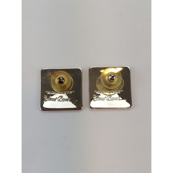 Vtg Laurel Burch Moondoves Silver Enamel Multi Color Square Post Earrings 80s - Picture 3 of 6